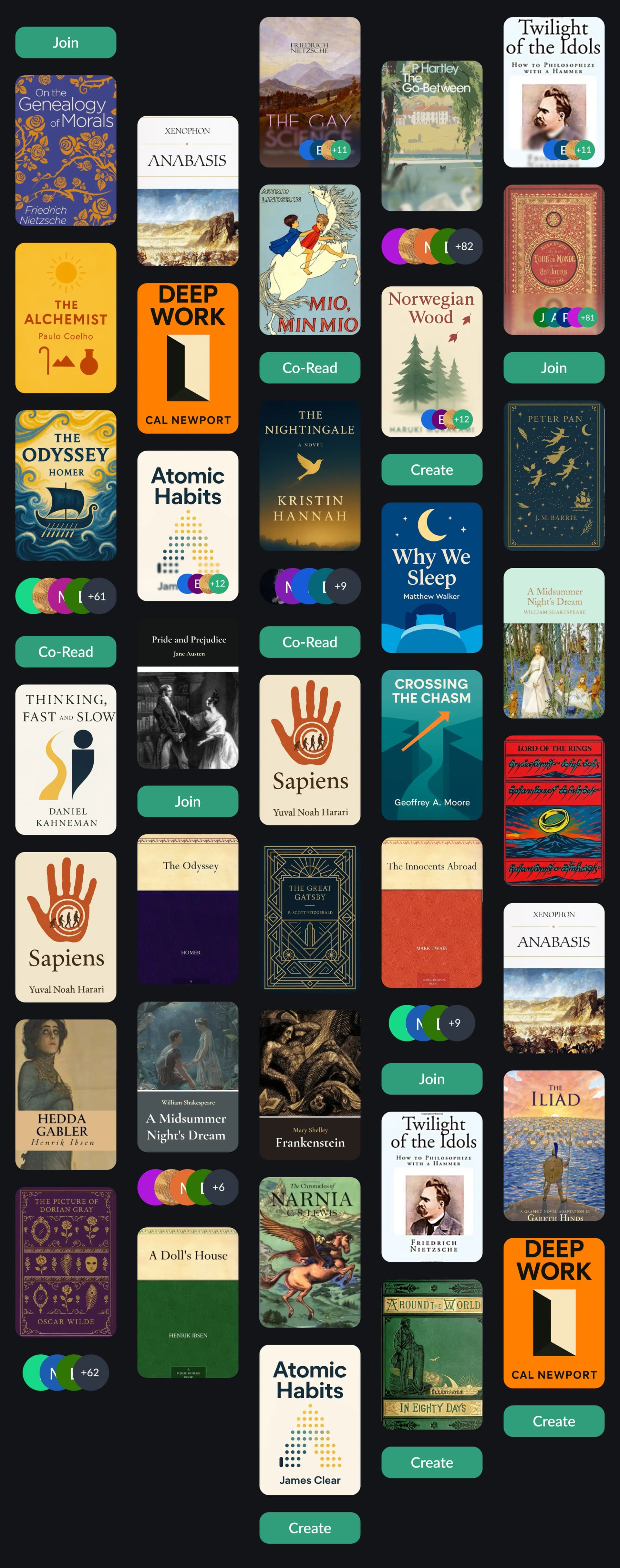 Books arranged in columns